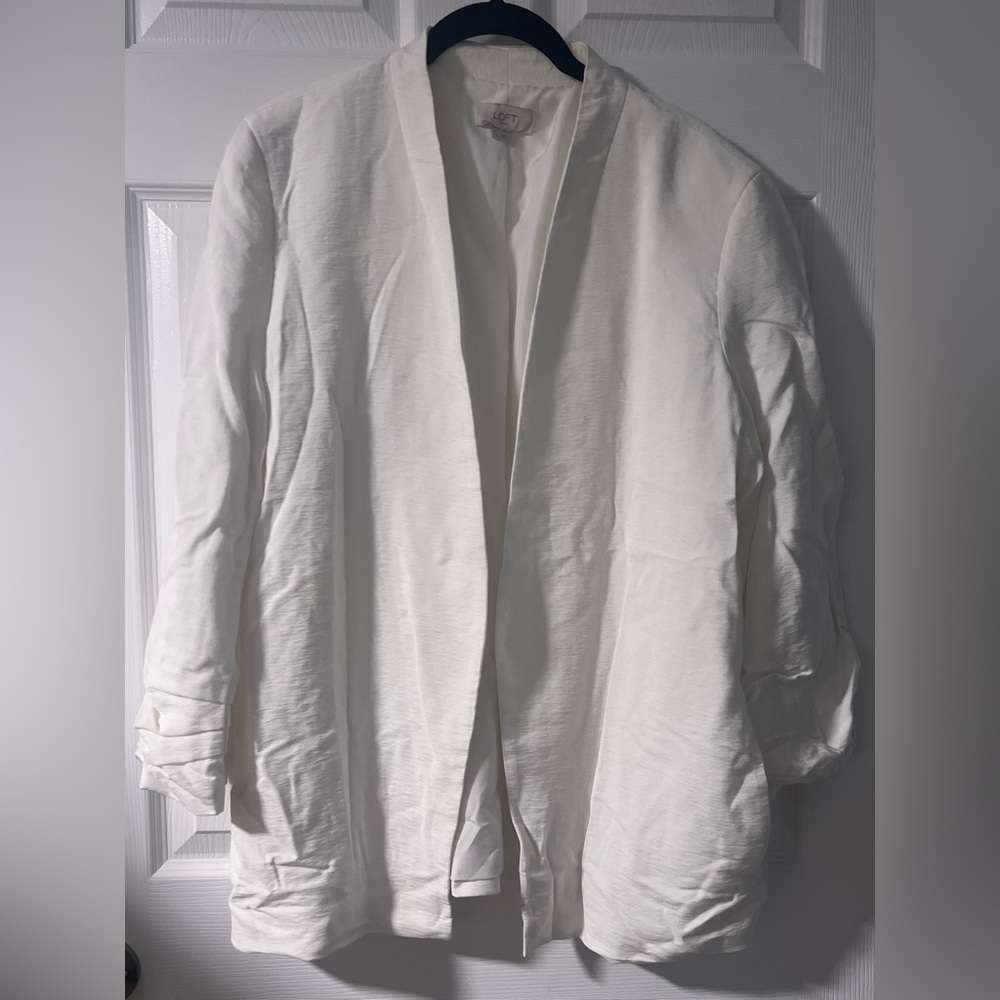 Women's Loft Outlet White Open Scrunch 3/4 Sleeved Blazer
